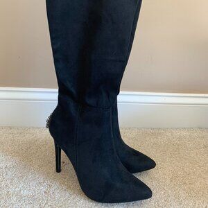 Venus Women's Suede Embellished Knee-High Heel Boots, Black, size 9 NWOB
